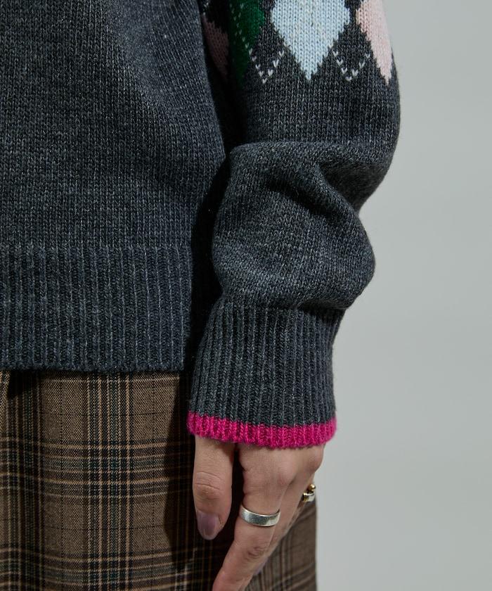 拼色迷你菱格針織套頭衫