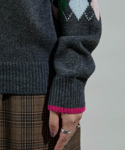 拼色迷你菱格針織套頭衫