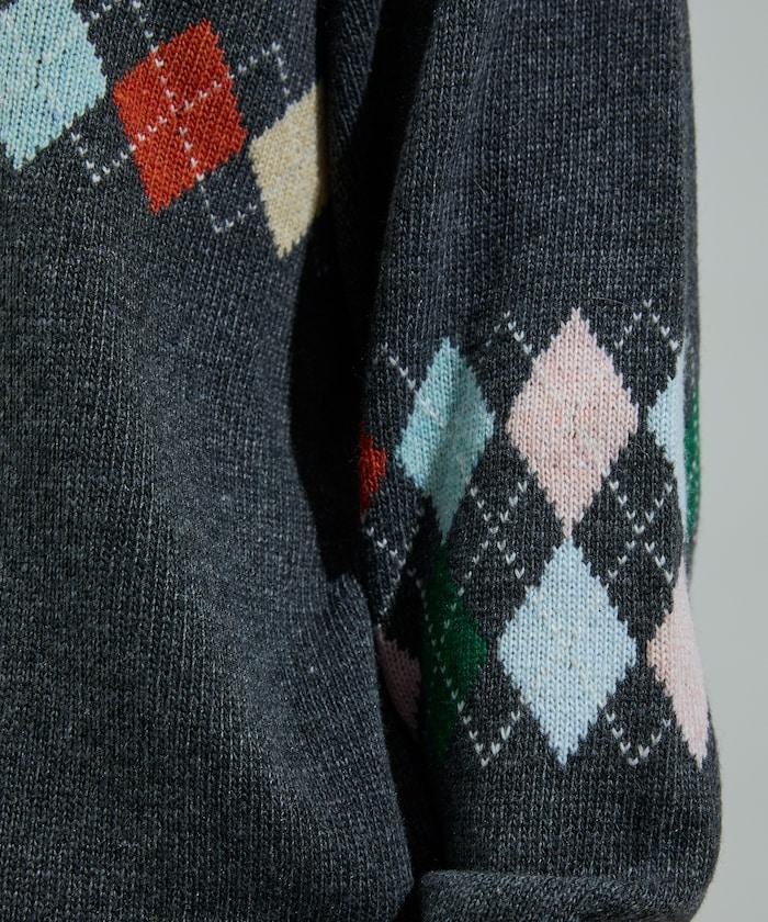 拼色迷你菱格針織套頭衫