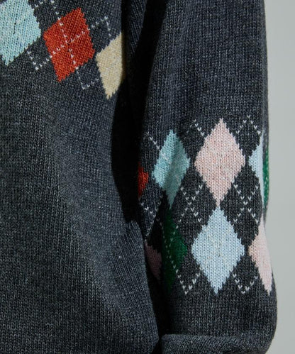 拼色迷你菱格針織套頭衫