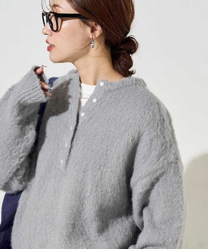 羊毛觸感磨毛亨利領針織衫