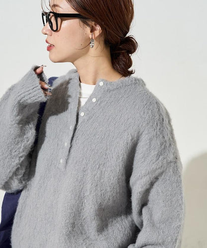 羊毛觸感磨毛亨利領針織衫