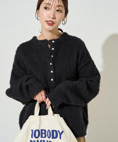 羊毛觸感磨毛亨利領針織衫