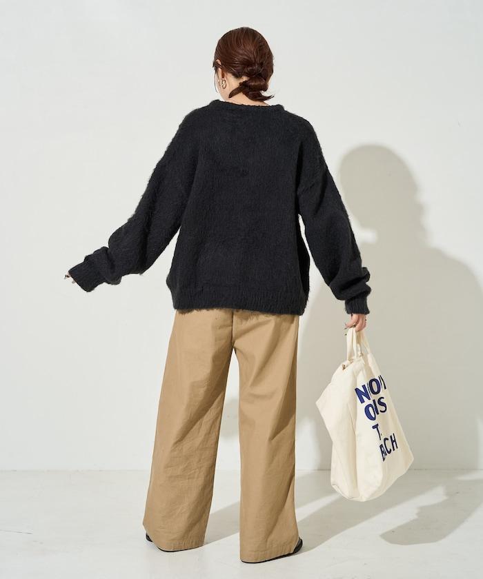 羊毛觸感磨毛亨利領針織衫