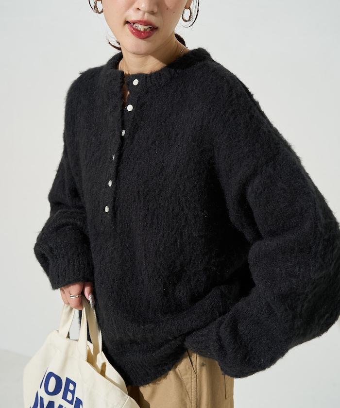 羊毛觸感磨毛亨利領針織衫