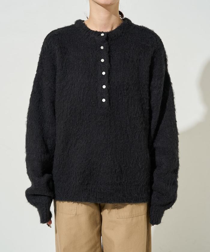 羊毛觸感磨毛亨利領針織衫