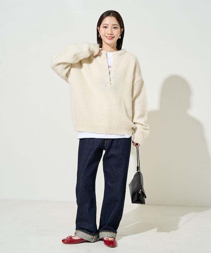 羊毛觸感磨毛亨利領針織衫