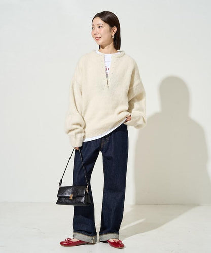 羊毛觸感磨毛亨利領針織衫