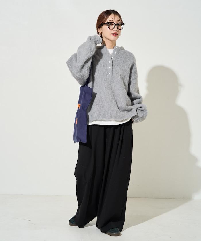 羊毛觸感磨毛亨利領針織衫