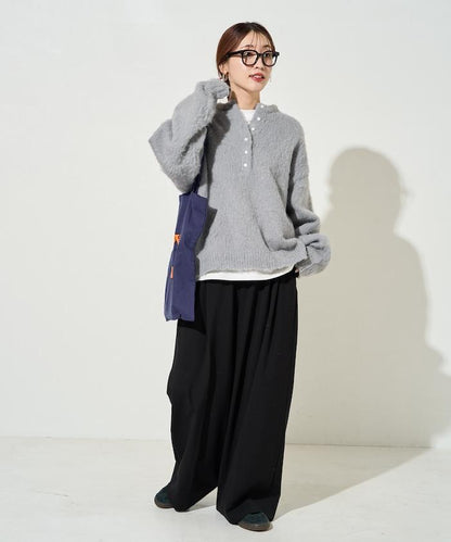 羊毛觸感磨毛亨利領針織衫