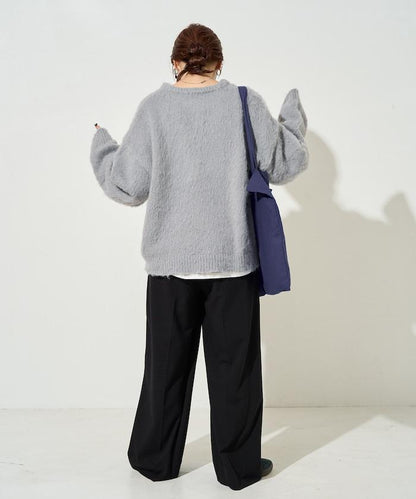 羊毛觸感磨毛亨利領針織衫