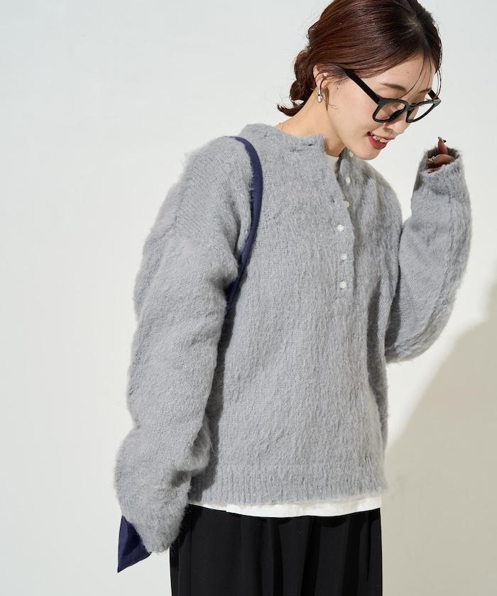 羊毛觸感磨毛亨利領針織衫