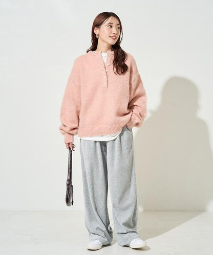 羊毛觸感磨毛亨利領針織衫