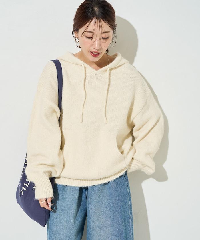 寬鬆針織連帽套頭衫