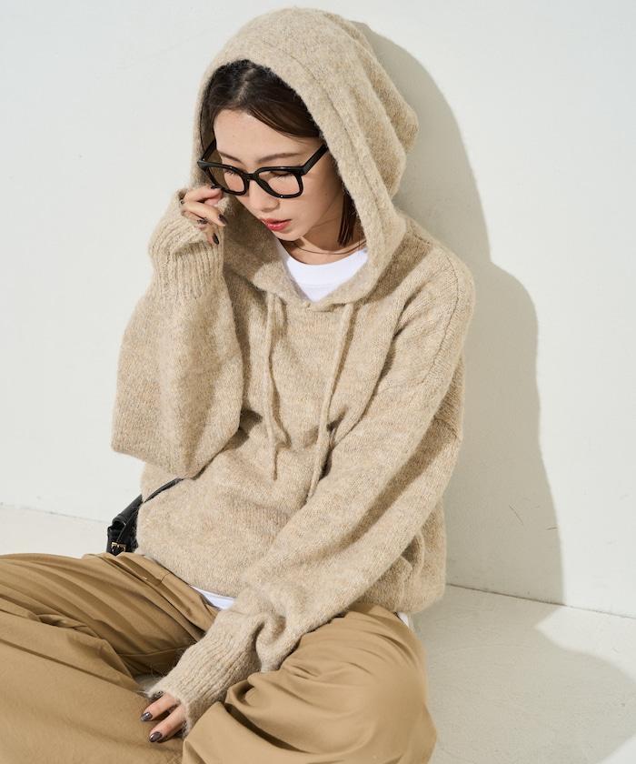 寬鬆針織連帽套頭衫