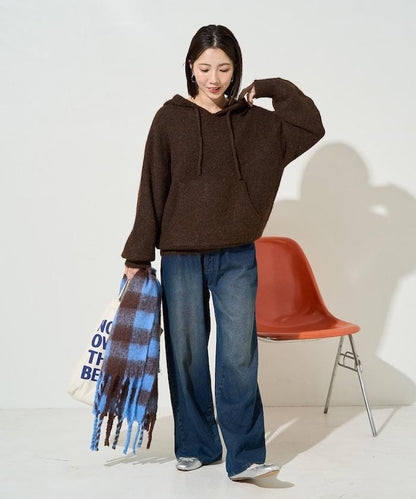 寬鬆針織連帽套頭衫