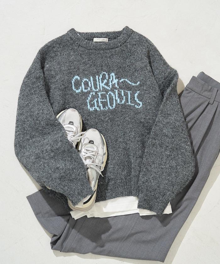 拼色標誌提花長毛針織衫