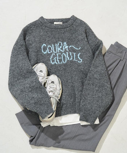 拼色標誌提花長毛針織衫