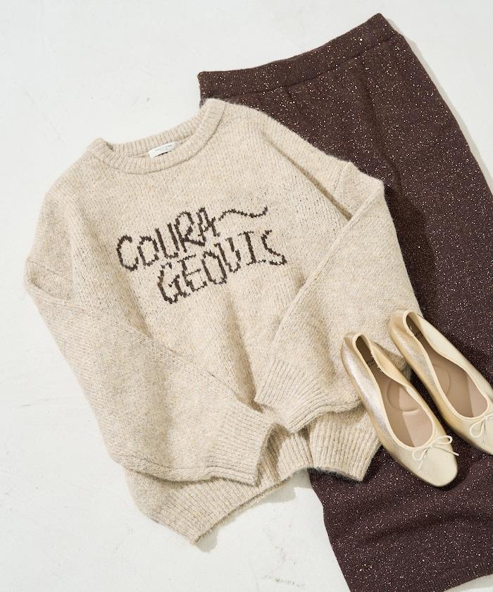 拼色標誌提花長毛針織衫