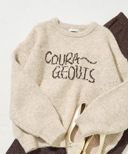 拼色標誌提花長毛針織衫