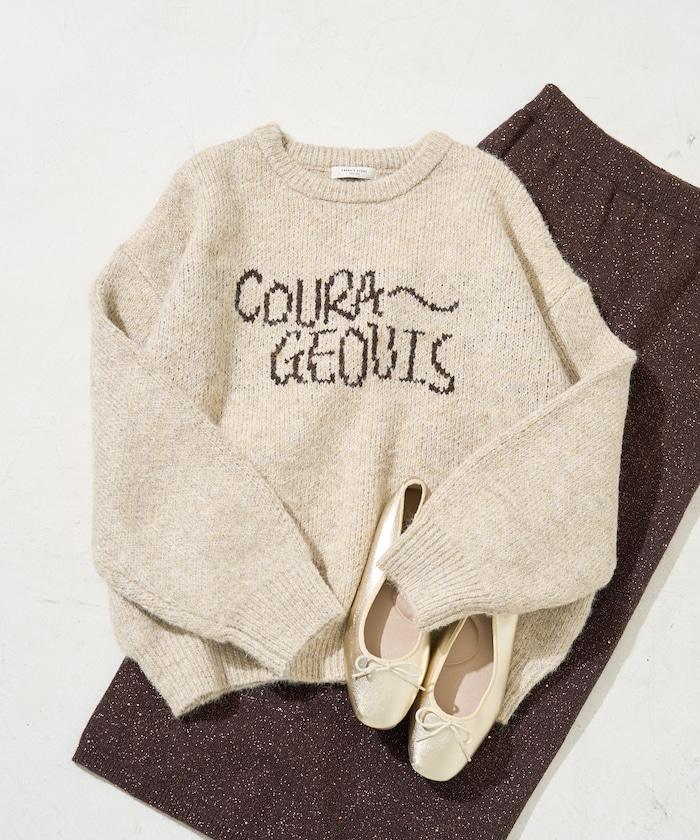 拼色標誌提花長毛針織衫