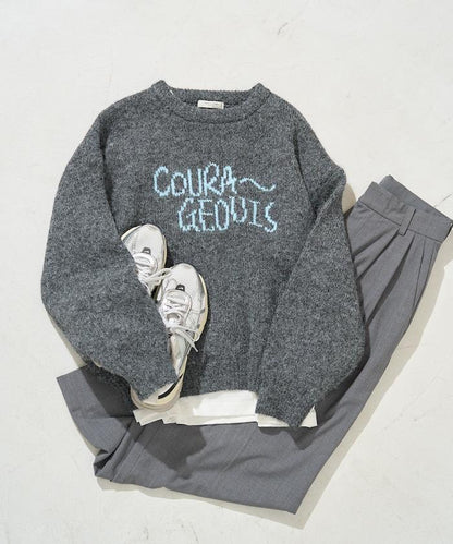 拼色標誌提花長毛針織衫