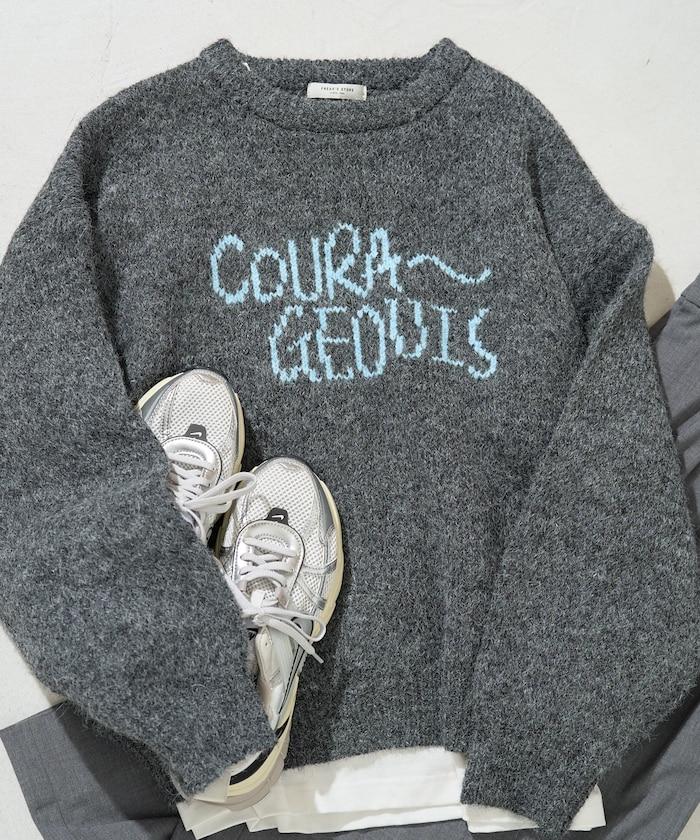 拼色標誌提花長毛針織衫