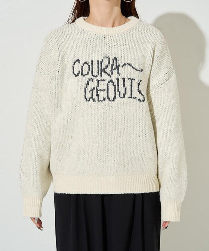 拼色標誌提花長毛針織衫