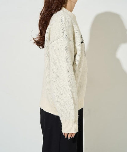 拼色標誌提花長毛針織衫