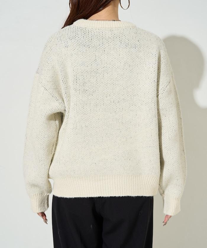 拼色標誌提花長毛針織衫