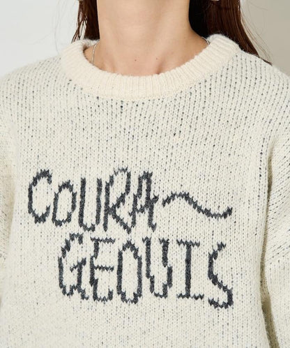 拼色標誌提花長毛針織衫