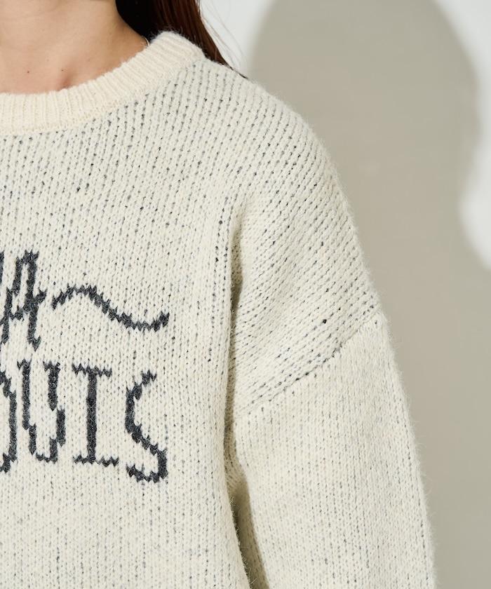 拼色標誌提花長毛針織衫