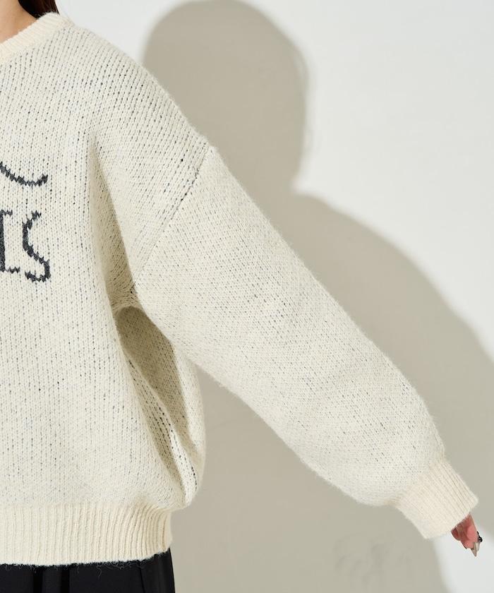 拼色標誌提花長毛針織衫