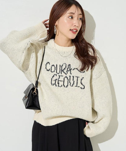 拼色標誌提花長毛針織衫