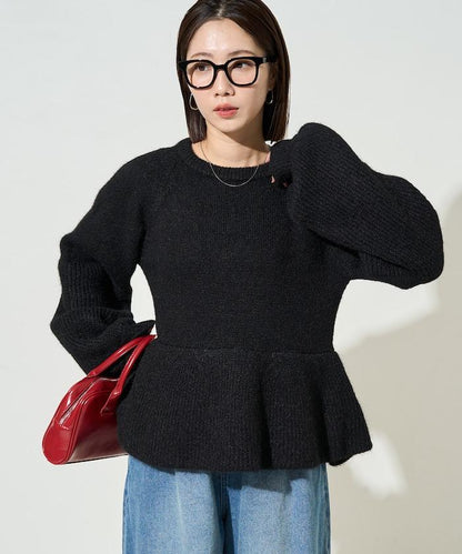 蓬鬆荷葉邊針織套頭衫