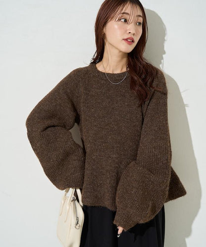 蓬鬆荷葉邊針織套頭衫