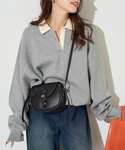 拼色翻領開襟針織套頭衫