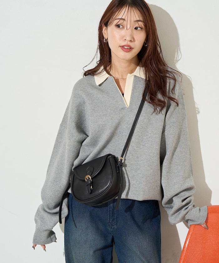 拼色翻領開襟針織套頭衫