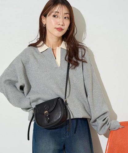 拼色翻領開襟針織套頭衫