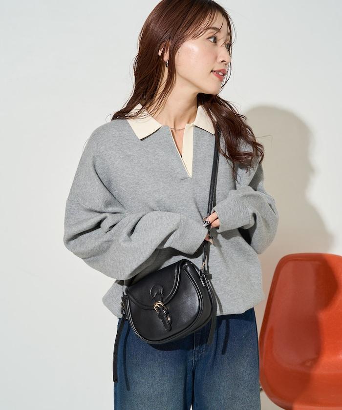 拼色翻領開襟針織套頭衫