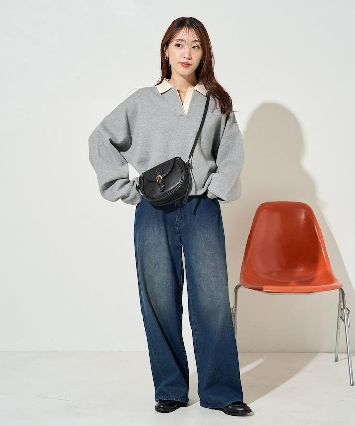 拼色翻領開襟針織套頭衫