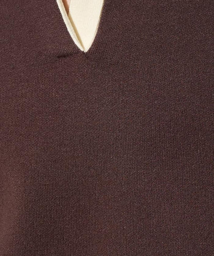 拼色翻領開襟針織套頭衫