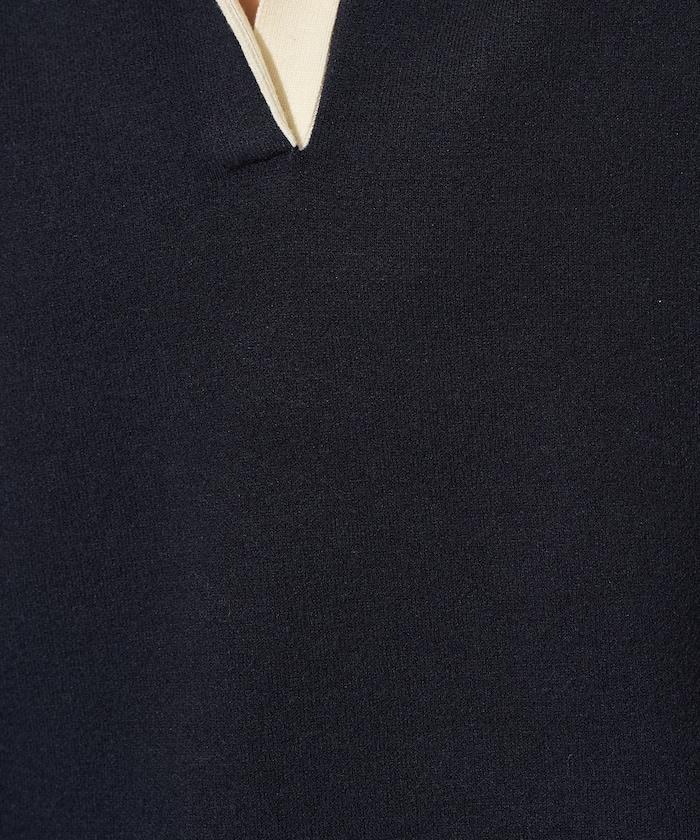 拼色翻領開襟針織套頭衫