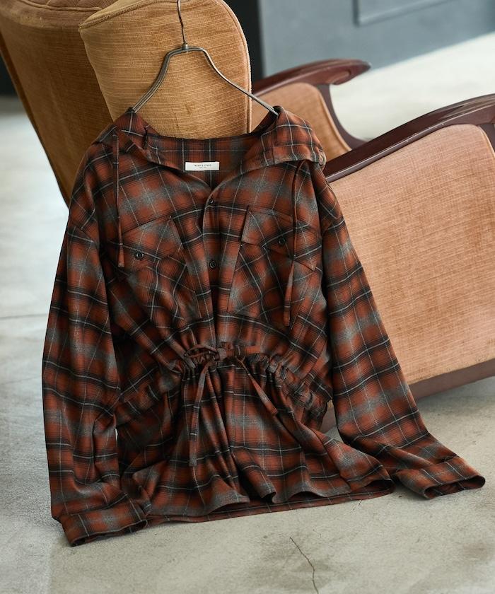 連帽格子襯衫長款上衣