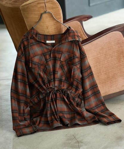 連帽格子襯衫長款上衣