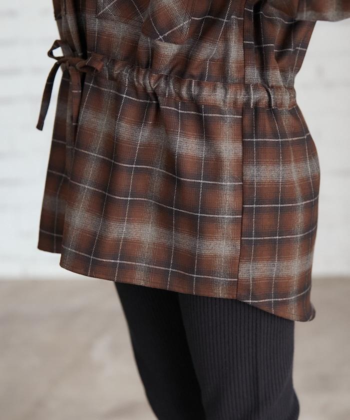 連帽格子襯衫長款上衣