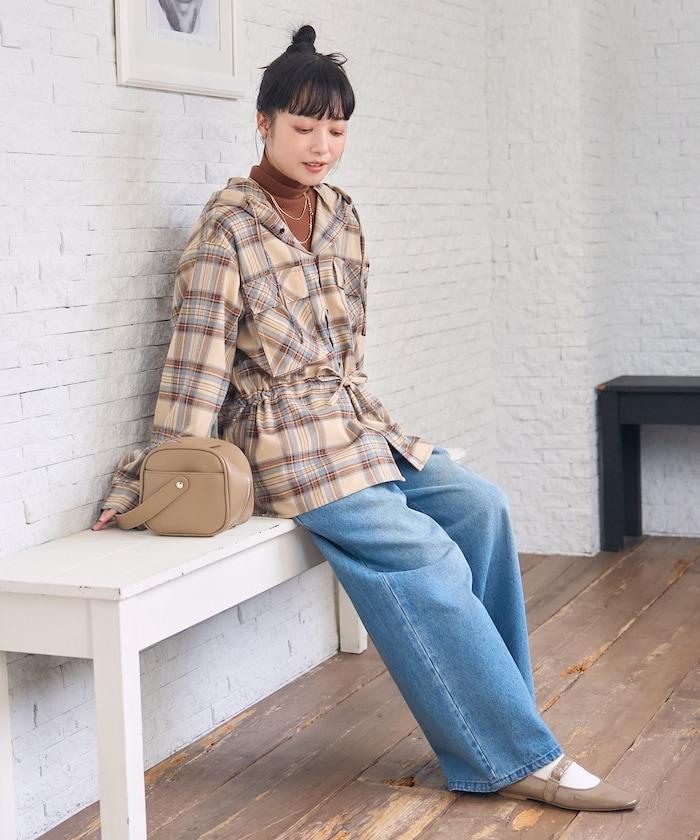 連帽格子襯衫長款上衣