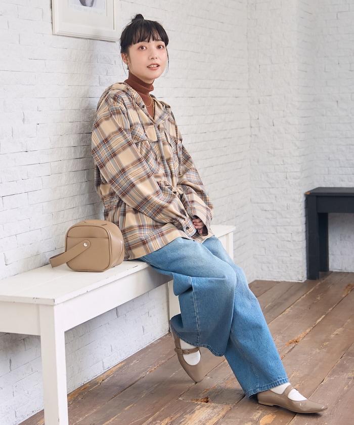 連帽格子襯衫長款上衣