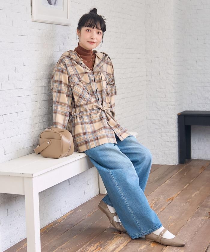 連帽格子襯衫長款上衣