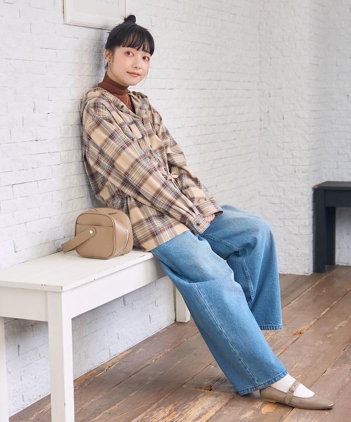 連帽格子襯衫長款上衣